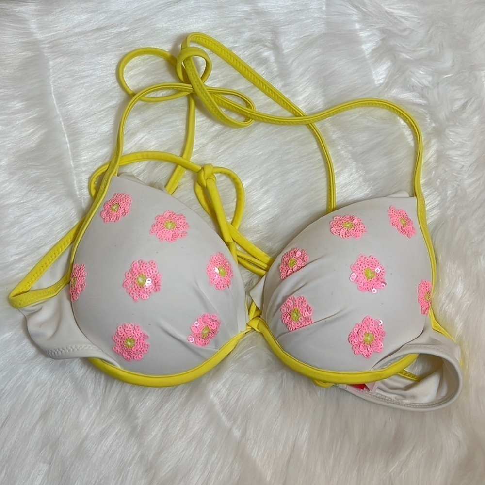 VICTORIA’S Secret Floral Sequin Bikini Top